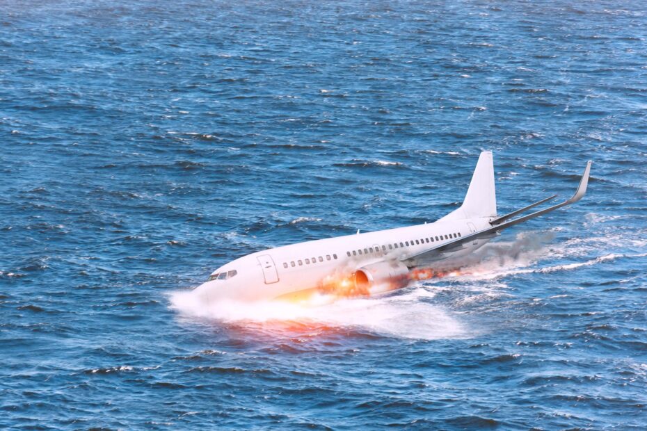 Airplane crashing dreams | A white commercial aircraft crashing into the sea.
